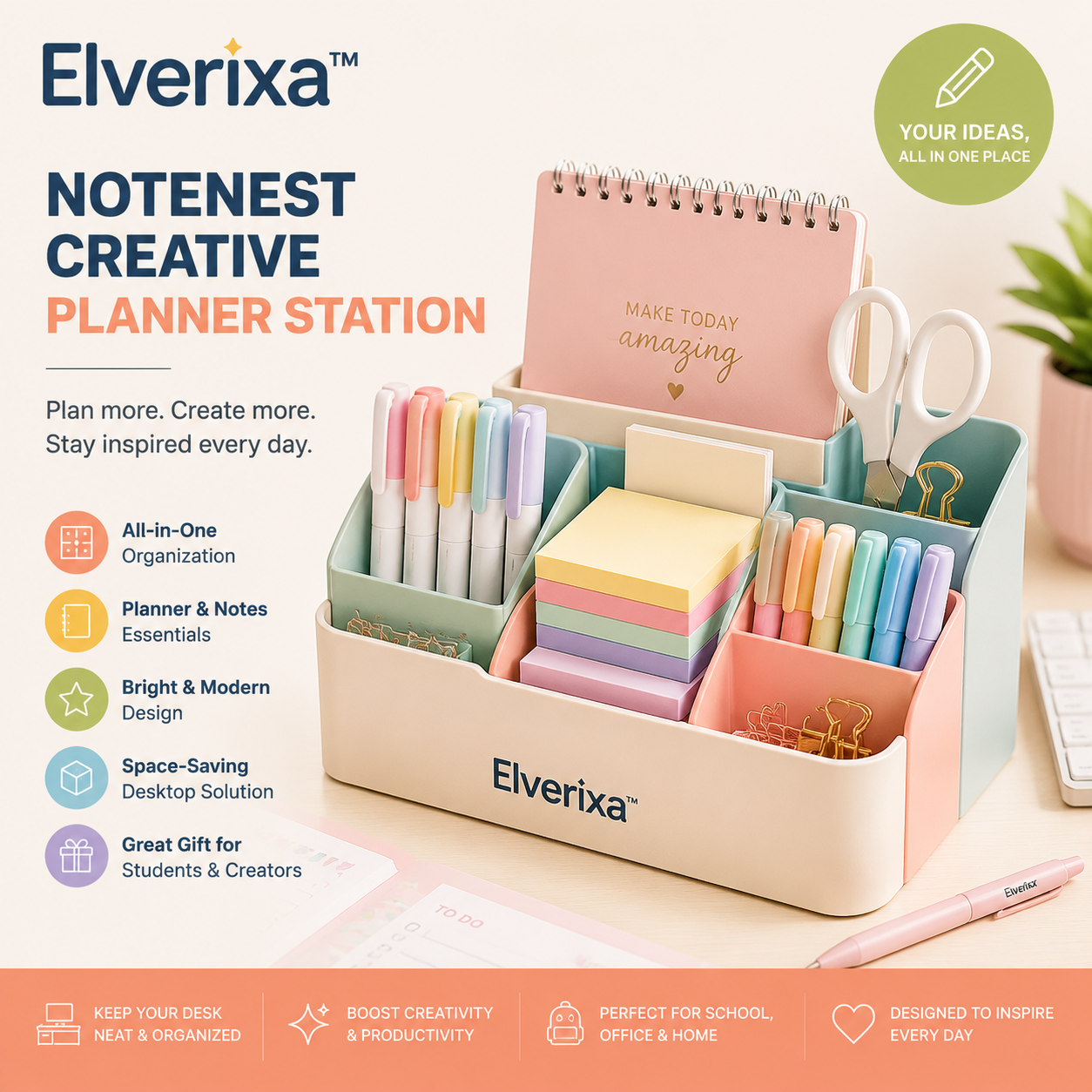 Elverixa™ NoteNest Creative Planner Station