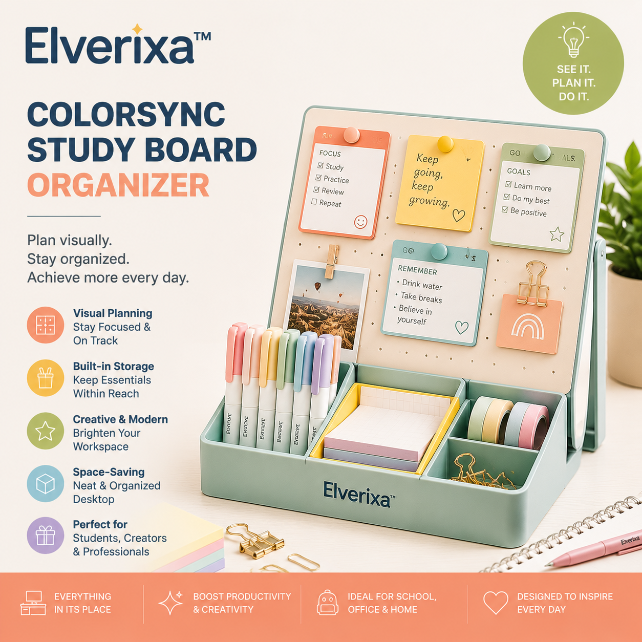 Elverixa™ ColorSync Study Board Organizer