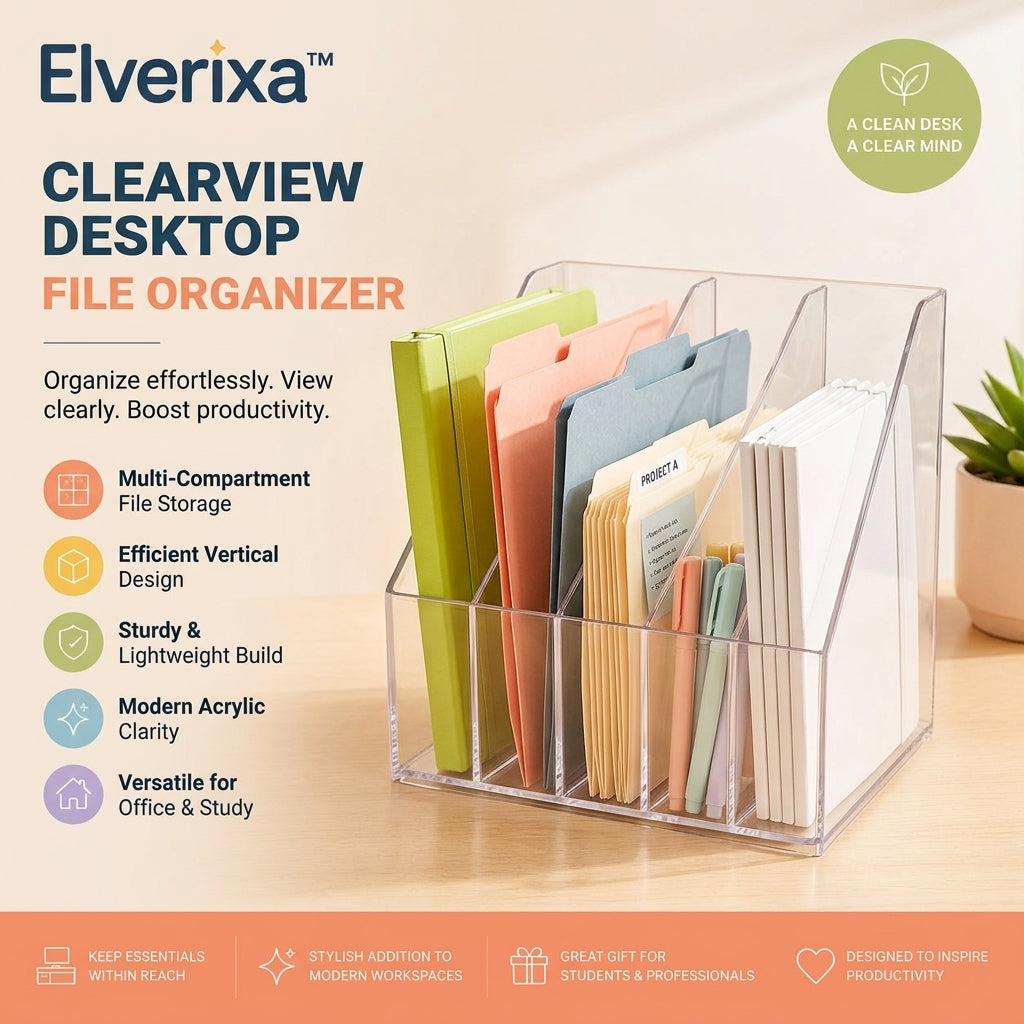 Elverixa™ ClearView Desktop File Organizer